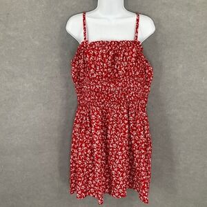 Wild Fable Dress Womens Sz L Red Floral Sleeveless Mini‎ Smocked Sundress Boho